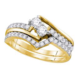 0.74 CTW 2-Stone Diamond Hearts Together Bridal Ring 14KT Yellow Gold - REF-71W3K