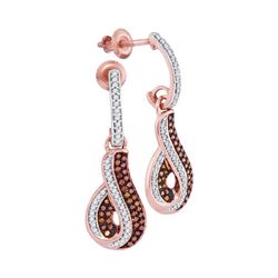 0.40 CTW Red Color Diamond Dangle Earrings 10KT Rose Gold - REF-41H9M