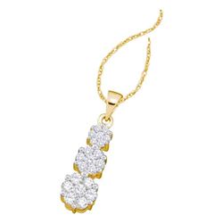 1 CTW Diamond Triple Flower Cluster Pendant 14KT Yellow Gold - REF-82K4W