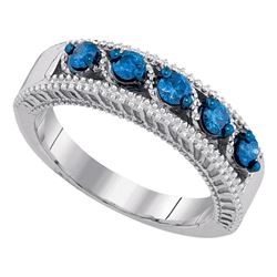 0.45 CTW Blue Color Diamond Milgrain Ring 10KT White Gold - REF-44X9Y