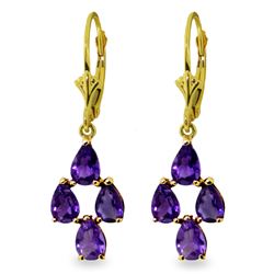 Genuine 3 ctw Amethyst Earrings Jewelry 14KT Yellow Gold - REF-40X5M