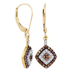 0.50 CTW Cognac-brown Color Diamond Square Dangle Earrings 10KT Yellow Gold - REF-24F2N