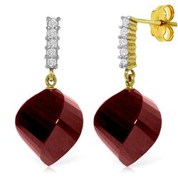 Genuine 30.65 ctw Ruby & Diamond Earrings Jewelry 14KT Yellow Gold - REF-59R9P