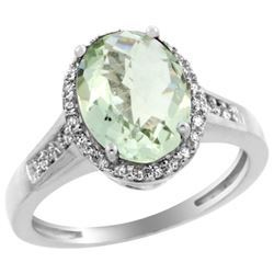 Natural 2.49 ctw Green-amethyst & Diamond Engagement Ring 10K White Gold - REF-31M9H