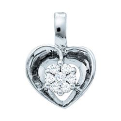 0.08 CTW Diamond Small Heart Cluster Pendant 10KT White Gold - REF-8M9H