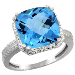 Natural 5.96 ctw Swiss-blue-topaz & Diamond Engagement Ring 10K White Gold - REF-32Y4X