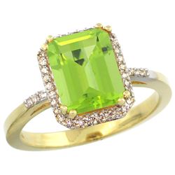 Natural 2.63 ctw Peridot & Diamond Engagement Ring 10K Yellow Gold - REF-32W5K