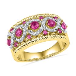 0.10 CTW Created Pink Sapphire Diamond Roped Ring 10KT Yellow Gold - REF-37K5W