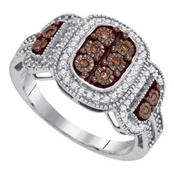 0.33 CTW Cognac-brown Color Diamond Cluster Ring 10KT White Gold - REF-32F9N