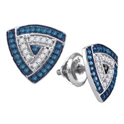 0.30 CTW Blue Color Diamond Triangle Cluster Earrings 10KT White Gold - REF-19X4Y