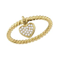 0.11 CTW Diamond Heart Dangle Rope Stackable Ring 10KT Yellow Gold - REF-18W2K