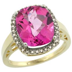 Natural 5.28 ctw Pink-topaz & Diamond Engagement Ring 14K Yellow Gold - REF-53Y2X