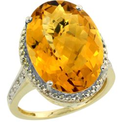 Natural 13.6 ctw Whisky-quartz & Diamond Engagement Ring 10K Yellow Gold - REF-52G3M