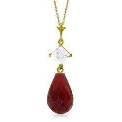 Genuine 9.3 ctw Ruby & White Topaz Necklace Jewelry 14KT Yellow Gold - REF-26M6T