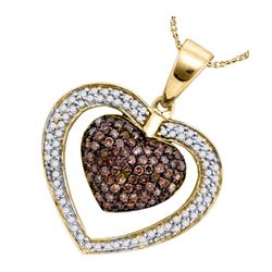 0.99 CTW Cognac-brown Color Diamond Double Heart Pendant 10KT Yellow Gold - REF-43N4F