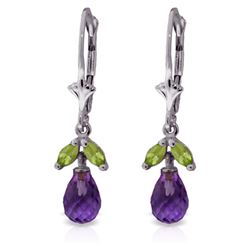 Genuine 3.4 ctw Amethyst & Peridot Earrings Jewelry 14KT White Gold - REF-26T6A