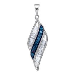 0.50 CTW Blue Color Diamond Cluster Pendant 10KT White Gold - REF-28X4Y