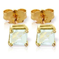 Genuine 0.80 ctw Aquamarine Earrings Jewelry 14KT Yellow Gold - REF-20R4P