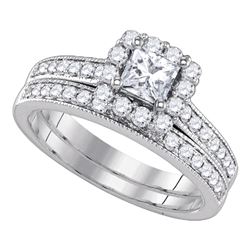 1.25 CTW Princess Diamond Halo Bridal Engagement Ring 14KT White Gold - REF-240M2H