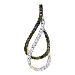 0.20 CTW Green Color Diamond Double Teardrop Pendant 10KT Yellow Gold - REF-12H2M