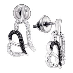 0.30 CTW Black Color Diamond Heart Stud Earrings 10KT White Gold - REF-26Y9X