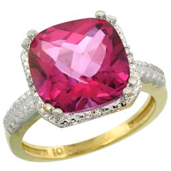 Natural 5.96 ctw Pink-topaz & Diamond Engagement Ring 14K Yellow Gold - REF-42N3G