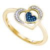 Image 1 : 0.05 CTW Blue Color Diamond Heart Love Ring 10KT Yellow Gold - REF-12F8N