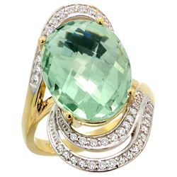 Natural 11.2 ctw green-amethyst & Diamond Engagement Ring 14K Yellow Gold - REF-95W8K