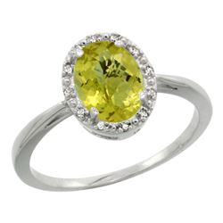 Natural 1.22 ctw Lemon-quartz & Diamond Engagement Ring 10K White Gold - REF-19V9F