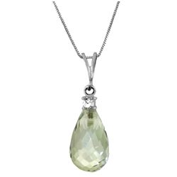 Genuine 2.3 ctw Green Amethyst & Diamond Necklace Jewelry 14KT White Gold - REF-22Y8F