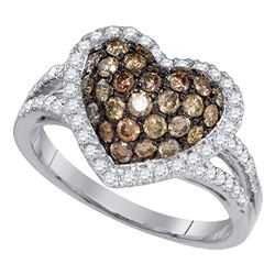 1.38 CTW Cognac-brown Color Diamond Heart Love Cluster Ring 10KT White Gold - REF-79W4K