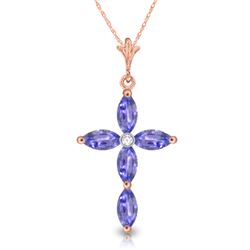 Genuine 1.23 ctw Tanzanite & Diamond Necklace Jewelry 14KT Rose Gold - REF-38Y6F