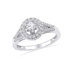 0.38 CTW Diamond Halo Bridal Anniversary Engagement Ring 10KT White Gold - REF-44N9F