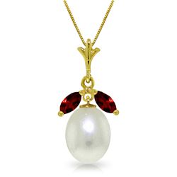 Genuine 4.5 ctw Pearl & Garnet Necklace Jewelry 14KT Yellow Gold - REF-24W3Y