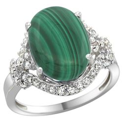 Natural 7.41 ctw malachite & Diamond Engagement Ring 14K White Gold - REF-82F7N