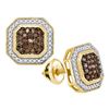0.50 CTW Cognac Brown Color Diamond Octagon Stud Earrings 10KT Yellow Gold - REF-30K2W