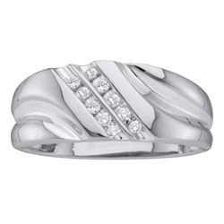 0.12 CTW Mens Diamond 2-row Wedding Anniversary Ring 10KT White Gold - REF-14W9K