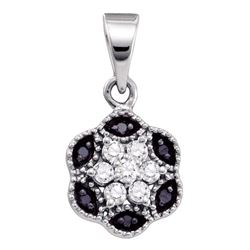 0.22 CTW Black Color Diamond Hexagon Cluster Pendant 10KT White Gold - REF-13M4H