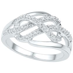 0.06 CTW Diamond Woven Crossover Ring 10KT White Gold - REF-19F4N