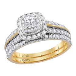 1 CTW Princess Diamond Certified Milgrain Halo Bridal Ring 14KT Yellow Gold - REF-134H9M