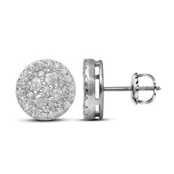 0.99 CTW Diamond Flower Cluster Screwback Earrings 10KT White Gold - REF-67K4W