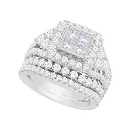 3.34 CTW Princess Diamond Halo Bridal Engagement Ring 14k White Gold - REF-344X9Y