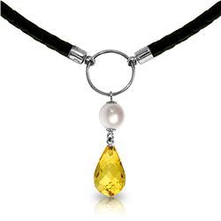 Genuine 7.5 ctw Citrine & Pearl Necklace Jewelry 14KT White Gold - REF-52Y9F