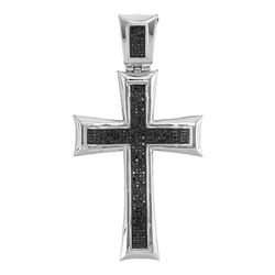 1 CTW Mens Black Color Diamond Pattee Roman Cross Charm Pendant 10KT White Gold - REF-104Y9X