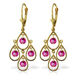 Genuine 2.4 ctw Pink Topaz Earrings Jewelry 14KT Yellow Gold - REF-55Z5N