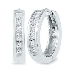 0.12 CTW Diamond Hoop Earrings 10KT White Gold - REF-19H4M