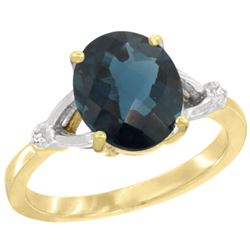 Natural 2.41 ctw London-blue-topaz & Diamond Engagement Ring 10K Yellow Gold - REF-25H5W