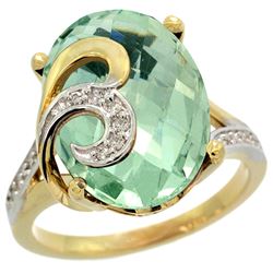 Natural 11.18 ctw green-amethyst & Diamond Engagement Ring 14K Yellow Gold - REF-82W2K