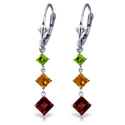 Genuine 4.8 ctw Garnet, Citrine & Peridot Earrings Jewelry 14KT White Gold - REF-49Y3F