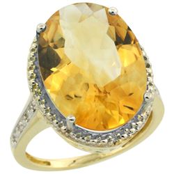 Natural 13.6 ctw Citrine & Diamond Engagement Ring 10K Yellow Gold - REF-59G2M